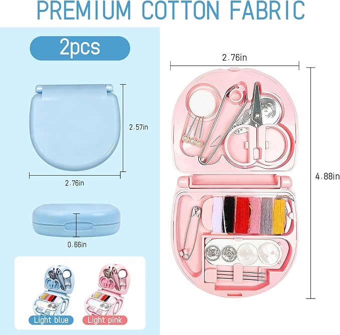 2PCS Mini Travel Sewing Kits,Blue & Pink Portable DIY Sewings Repair Box Kit,Small Sewing Tool Kit with DIY Hand Sewing Needles Threads Scissors (2 Pcs(Blue & Pink))