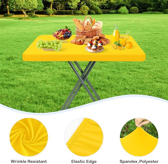 Wolkemer 4 Pack Yellow Fitted Tablecloth 20x30 Inch Rectangle Elastic Edges Table Cloth, Spandex Stretch Table Cover with Machine Washable Fabric for Wedding Party Picnic Dining Indoor Outdoor
