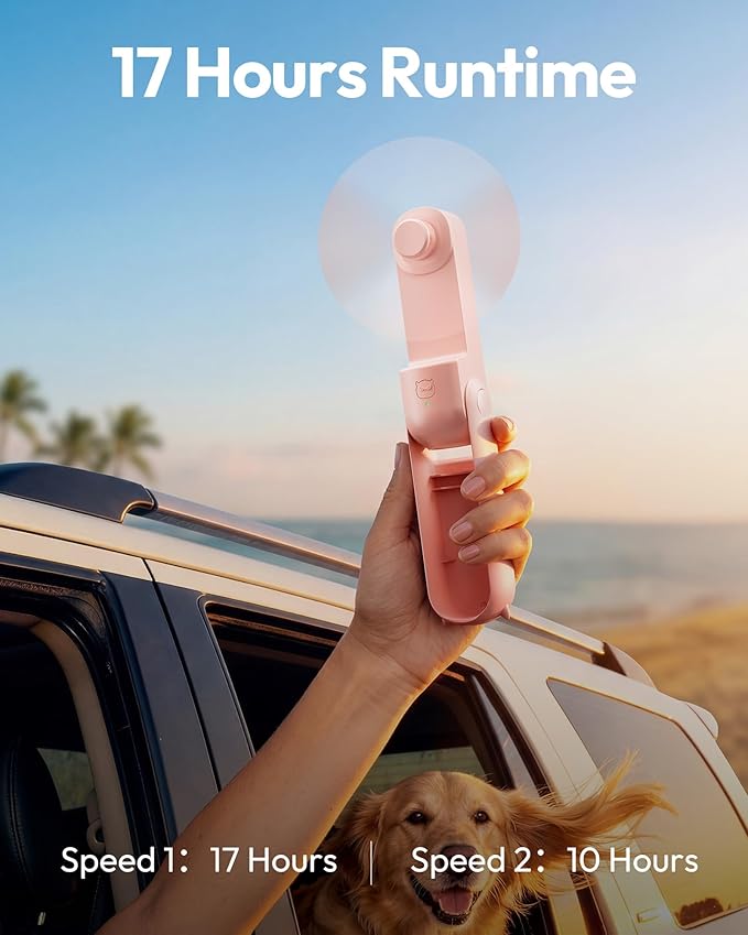 Gaiatop Portable Handheld Fan, 3 in 1 Mini Fan Handheld [17h Max Cooling], Foldable Personal Fans Pocket Design, USB Travel Fans Portable, Lash Trip Summer Essential Cute Gifts for Women Girl, Pink