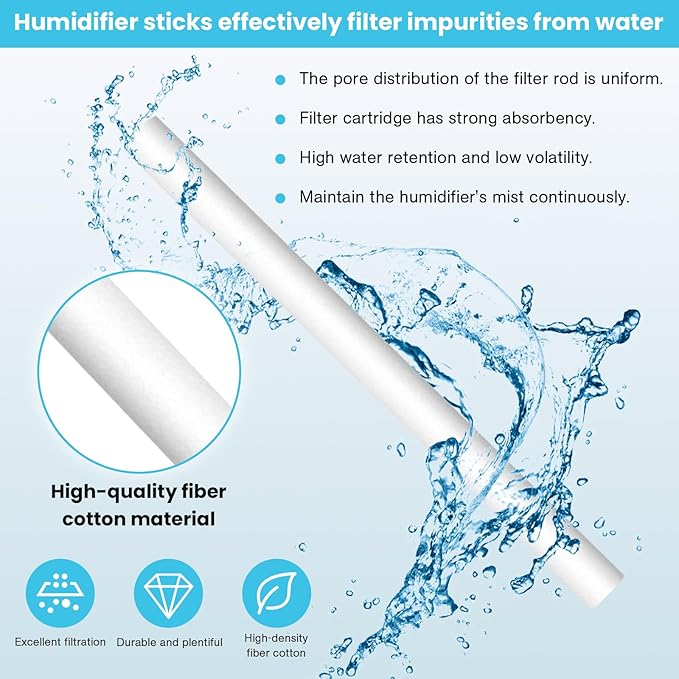 60PCS Humidifier Stick Filter Refill 4 Inch – Universal Cotton Replacement Wicks, Rapid Absorption Fits Mini Portable USB Cool Mist Diffusers, Car Travel Humidifiers, Home Bedroom Office Use