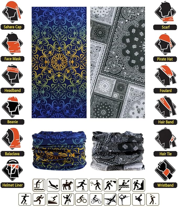 VANCROWN Headband Neck Gaiter Head Wrap Headwear Face Mask Magic Scarf Bandana for Men and Women