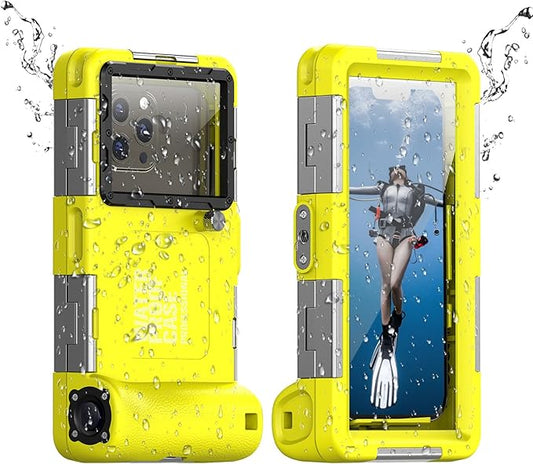 2026 Underwater Snorkeling Diving Phone Case for Phone 17/16/15/14/13/12Pro Max/Galaxy S26/S25/S24/S23.(50ft/15m) Professional Scuba Dive Waterproof Case Underwater Photo Video（Yellow）