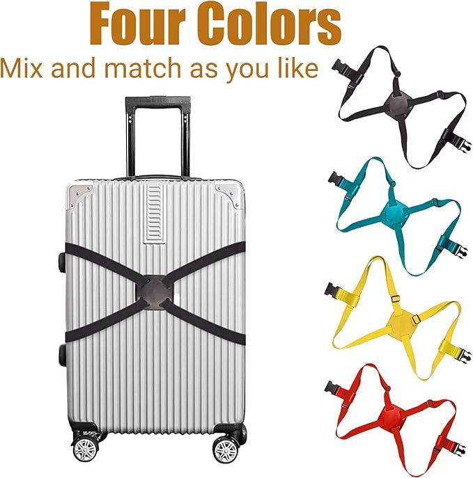 Luggage Straps, Elastic Travel Straps for Securing Luggage, Suitcase & Bag Organizer, Adjustable Hold-Down Straps for Travel Accessories, Carry-On, Checked Bags, Ideal for Travelers (4PCS)