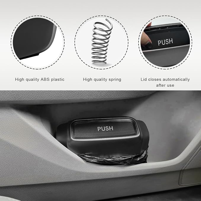 Car Trash Can with Lid, Leakproof Auto Garbage Can Mini Hanging Dustbin with 30 Trash Bags, Waterproof Plastic Garbage Organizer for Vehicle Home Office, Car Accessories (Black)