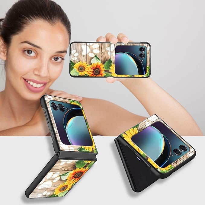 for Motorola Moto Razr Plus 2024 Case,for Moto Razr 50 Ultra Case Cute Slim Hard PC Thin Anti-Scratches Shockproof Protective Phone Cover for Motorola 50 Ultra,Sunflower Wood Paw