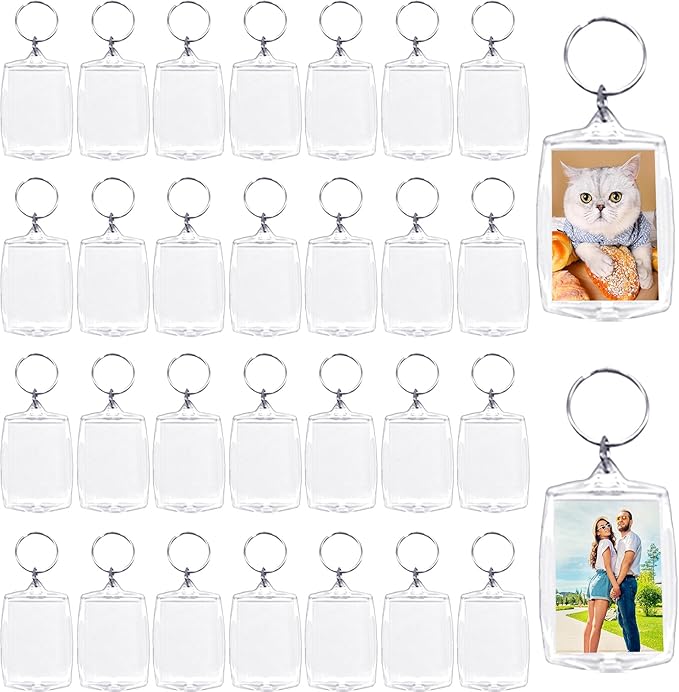 Baaxxango 30 pcs Acrylic Photo Frame Keyring,2.16 x 1.5 Inch/5.5 x 4 cm Personalized Keychains,Clear Picture Keychain as Gift,Suit for Artwork