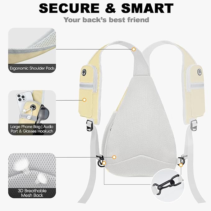Seektop Anti Theft Crossbody Bag for Women RFID Blocking Waterproof Sling Backpack Lightweight 400D Nylon Small Chest Pack Shoulder Bag for Travel Hiking Commuting Men Beige