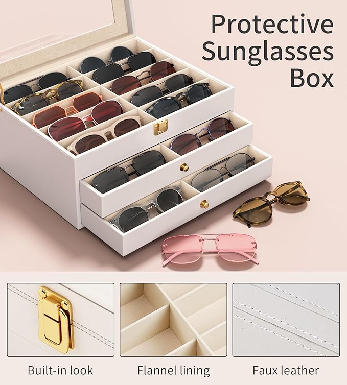 NEWLOOP 10/30 Slots Sunglass Organizer for Multiple Pairs of Eyeglass See-through Display Case Storage Box for Women Men