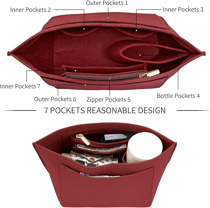 LOUKAYCCI Felt Purse Organizer Insert for Longchamp Le Pliage L Handbag Insert (Vine Red, Large)