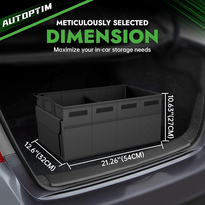 AUTOPTIM Car Trunk Organizer - Collapsible Car Organizer with Non Slip Bottom & Multiple Pockets for Groceries, Trunk Storage with Base Panel for SUV Sedan Van, 2 Compartments (Black, Small)