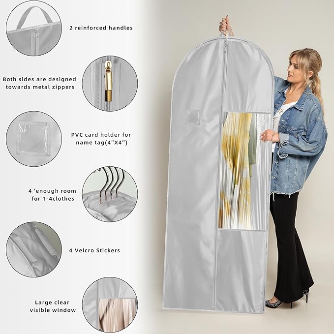 Garment Bags for Hanging Clothes and Travel with 4" Gusseted, Suit Cover for Clothes,Coats,Suit,Jackets,Dress,Shirts,Skirt. (Silvery-48"-1pcs-Satin Fabric)