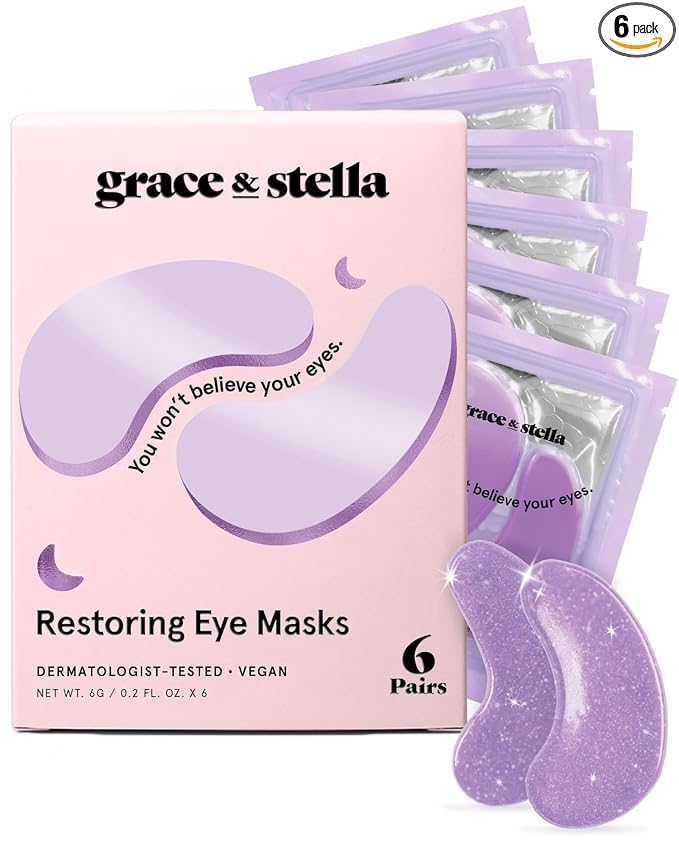grace & stella Retinol Under Eye Patches for Puffy Eyes and Dark Circles, Restoring Gel Under Eye Masks with Hyaluronic Acid - Vegan Cruelty-Free Skincare - Gifts for Teen Girls (Purple, 6 Pairs)