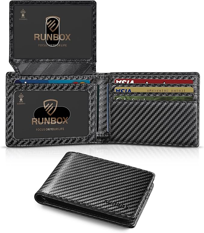 RUNBOX Wallet for Men -Slim Rfid Leather Mens Bifold Novelty Wallets 2 ID Window With Gift Box Men's Accessories | Slim