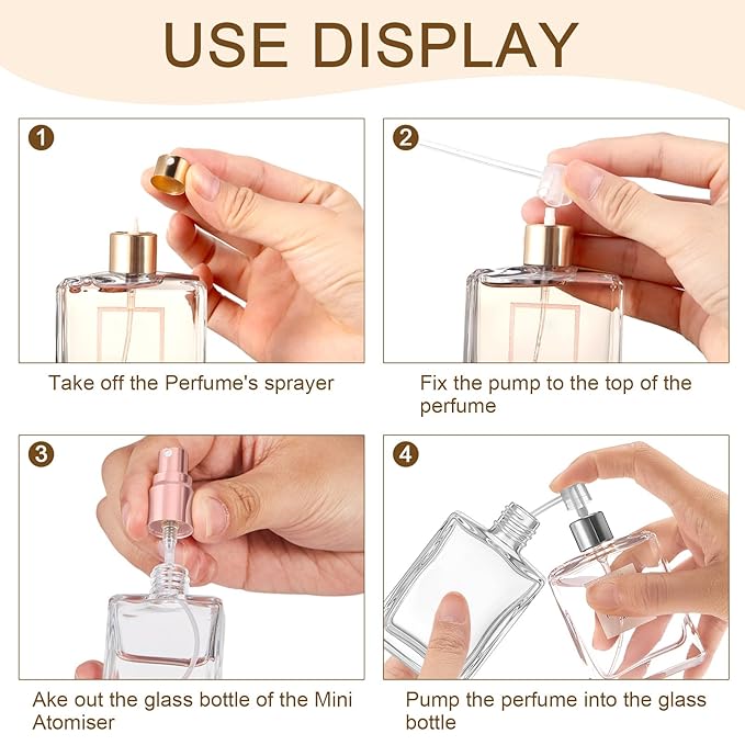 Domensi 30 Pcs 10/15/30/50 ml Glass Perfume Bottles Mini Glass Empty Spray Atomizer Bottles Bulk Refillable Perfume Dispenser Container with Pump Tool for Travel Skin Care (30 ml,Rose Gold)