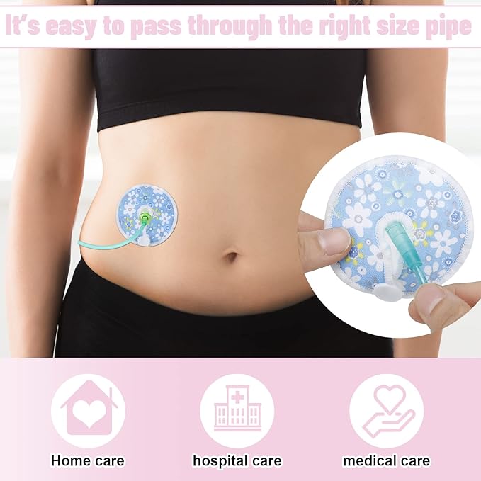 32 Pieces G Tube Button Covers G Tube Pad Holder Cotton Pads for Feeding Support Reusable Feeding Cotton Supplies Soft Covers for Breastfeeding Nursing Care, 4 Designs(Fresh Flower)