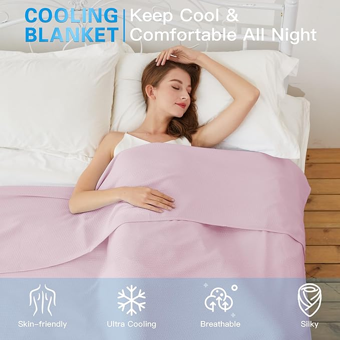 AmyHomie Cooling Blanket Queen Size, 100% Rayon Derived from Bamboo, Cool Summer Blanket for Hot Sleepers, Soft Comfy Lightweight Blankets for All Seasons(Light Purple, 90×90in)