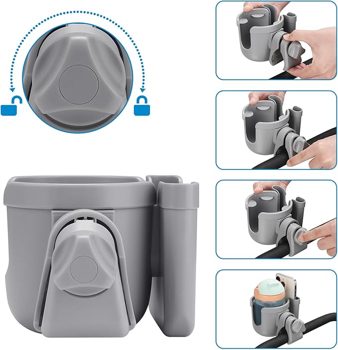Accmor Stroller Cup Holder with Phone Holder, Bike Cup Holder, Universal Cup Holder for Uppababy Nuna Doona Strollers, 2-in-1 Cup Holder for Walker, Wheelchair, Scooter