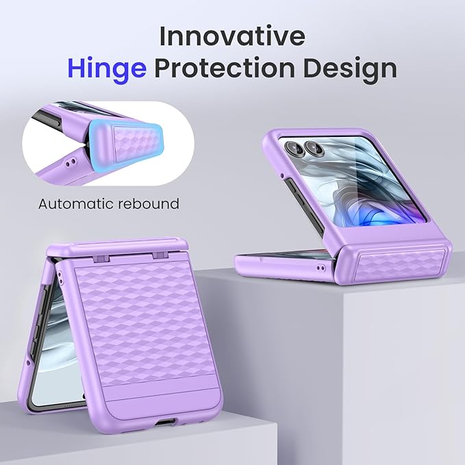 VEGO for Motorola Razr 2026/2025/2024 Phone Case, with Built-in Screen Protector[Anti-Scratch&No-Slip] Full-Body Protective Shockproof Case with Hinge Protection for Moto Razr 2024/2025/2026-Purple
