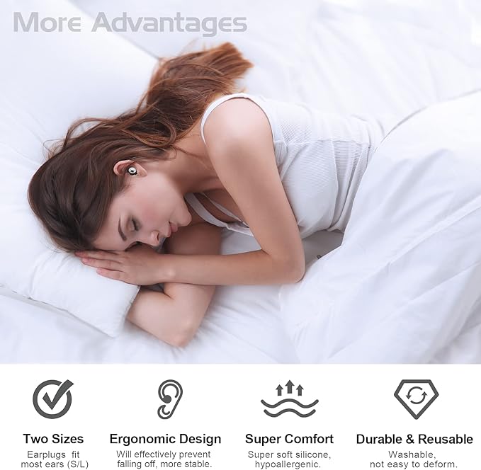 Noise Cancelling Earplugs Reusable Silicone 33dB Hearing Protection 2 Pair Waterproof for Sleeping Snoring Work Concert Study