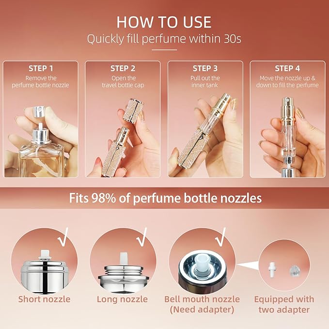 Perfume Travel Refillable Bottle, Cologne Portable Atomizer Fragrance Scent Sprayer with Sparkling Brilliantly, Pump Fill from Bottom Pocket Size 5ml for Travel Essentials & Best Gift(Purple)