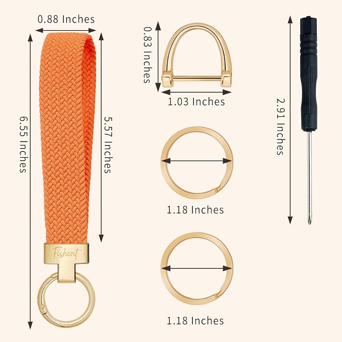Fishent Stretchy Wristlet Keychain, Cute Key Chain, Woven Wrist Lanyard for Car Keys with 3 Keyrings and D-ring for Women Men