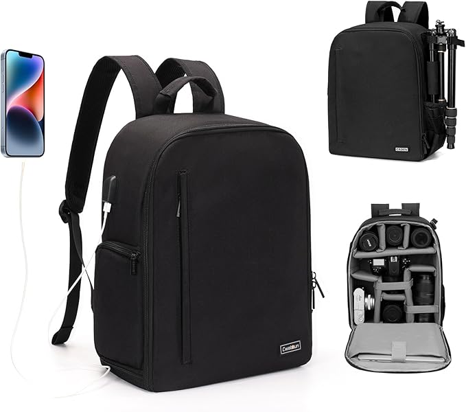 Cwatcun Professional Camera Backpack - Waterproof DSLR/SLR/Mirrorless Camera Case - Compatible with Sony, Canon, Nikon - Large Black