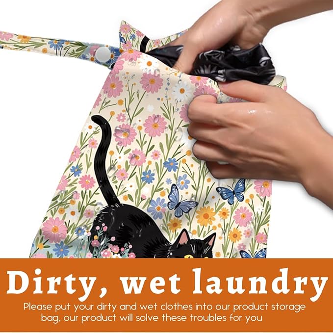 Black Cat Floral Wet Dry Bags Reusable Waterproof Wet Bags Swimsuit Bag Diaper Pouch for Swimsuits Diapers Towels Beach Cat Gifts for Women Friend Travelers 10 x 13 Inches