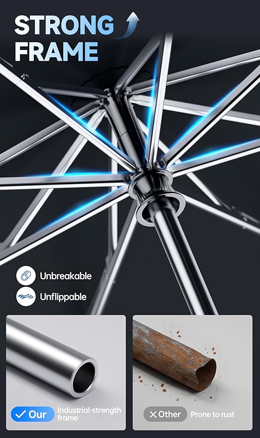 Windproof Travel Umbrella for Rain, Withstand 85MPH Winds, 52 Inch Automatic Reverse Fold Umbrellas Easy Auto Open Close, Portable Compact Umbrella Includes Cover Bag, Perfect for Travel, Car, Commute, Women Men, Backpack