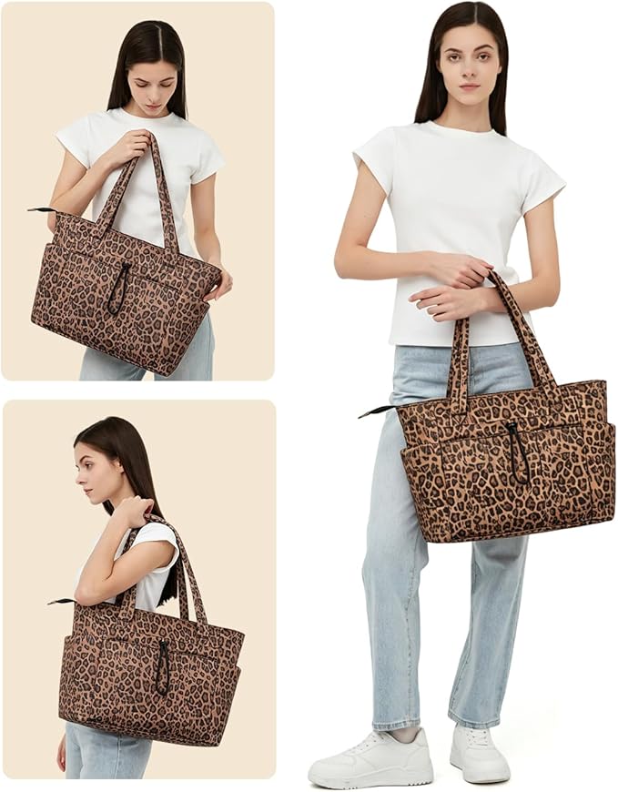 Wandering Nature Puffer Tote Bag with Cup Holder & Laptop Compartment & Trolley Sleeve for Travel, Work, Nurse, Women