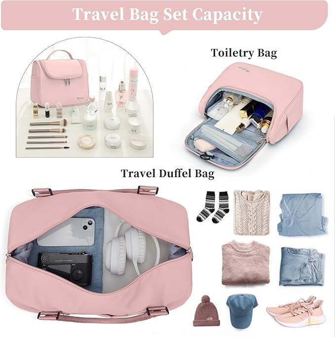 Travel Duffle Bag with Shoe Compartment,Weekender Bags for Women, Carry on Overnight Bag with Toiletry Bag,Gym Duffel Bag with Wet Pocket