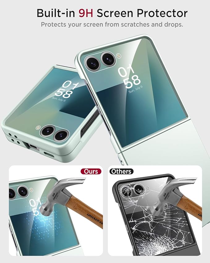 Miimall Slim for Samsung Galaxy Z Flip7 Case,Thinnest Shockproof Drop-Proof Anti-Scratches Nonslip Durable Full Body Rugged Grip Matte Cover,Galaxy Z Flip 7 Case with Screen Protector,Mint Green