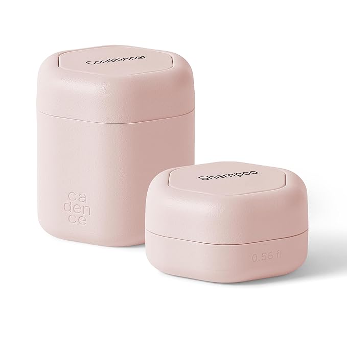 Cadence Travel Containers Basic Skincare Set - Magnetic Containers with Lids,Carry On Travel Essentials For Women/Men - 3 Small Capsules (0.56oz) - Cleanser, Moisturizer & Sun-Icon Labels - Petal