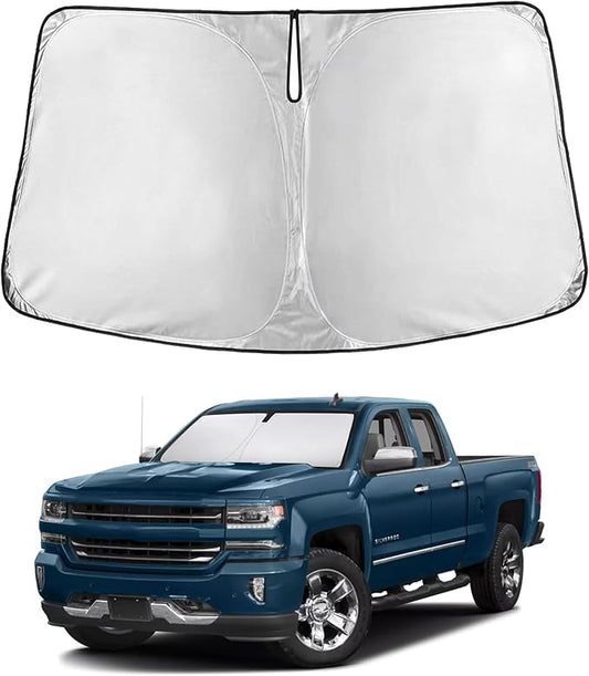 EcoNour Windshield Sunshade Compatible for Chevrolet Silverado/GMC Sierra 1500 2000 3500 2014-2019, Sun Visor for Front Windshield & Window Sun Shade Cover, UV Heat Blocker & Protector,Car Accessories