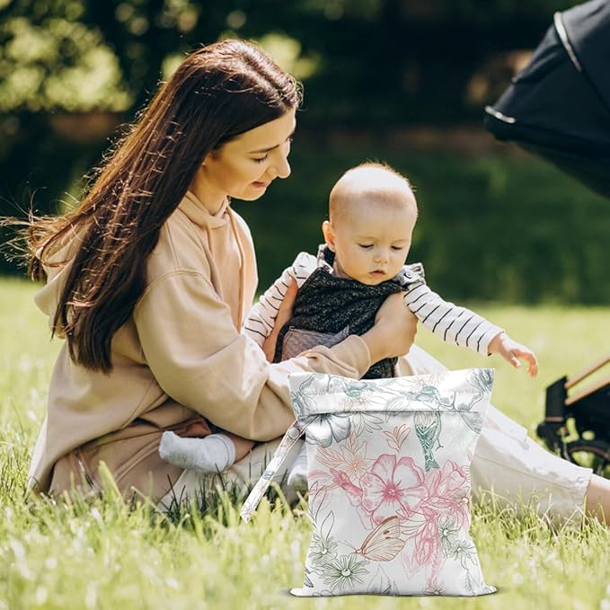 Flower Wet Dry Bags for Diaper Waterproof Swimsuit Washable Reusable Bag for Beach Diapers Dirty Yoga Gym Clothes Plant Gifts for Men Friend Women 12.5x10.2 Inches