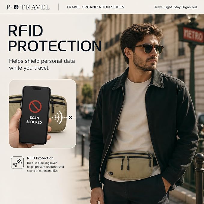 Travel Passport Holder - RFID Blocking Travel Pouch Money Belt Airtag Passport Wallet for Men, Women