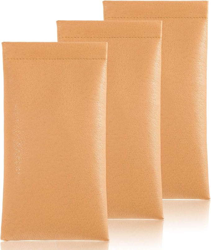 TRIUMPH VISION Squeeze Leather Sunglasses Pouch - 3 Pack Glasses Case Soft Eyeglass Sleeve Pouch Holder