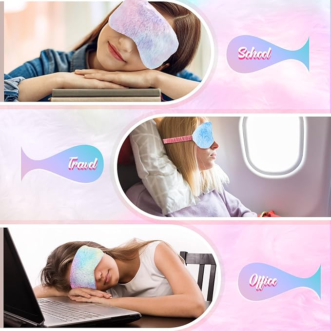 Cuffbow 6 Pack Plush Sleep Mask Set, Cute Plush Eye Masks for Sleeping, Soft Comfortable Travel Nap Blindfold, Sleepover Party Favors for Women(Tie Dye,Rainbow)