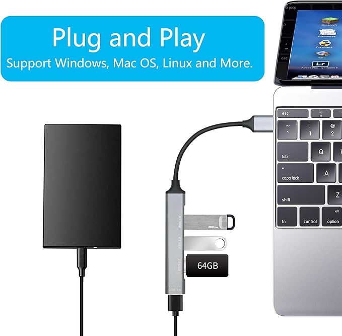 4 Port USB Hub with 3inch Cable, Multi Port USB Extender Adapter,1 USB 3.0/3 USB 2.0 Port, for Laptop, PC, Flash Drives, Mobile HDD and More USB