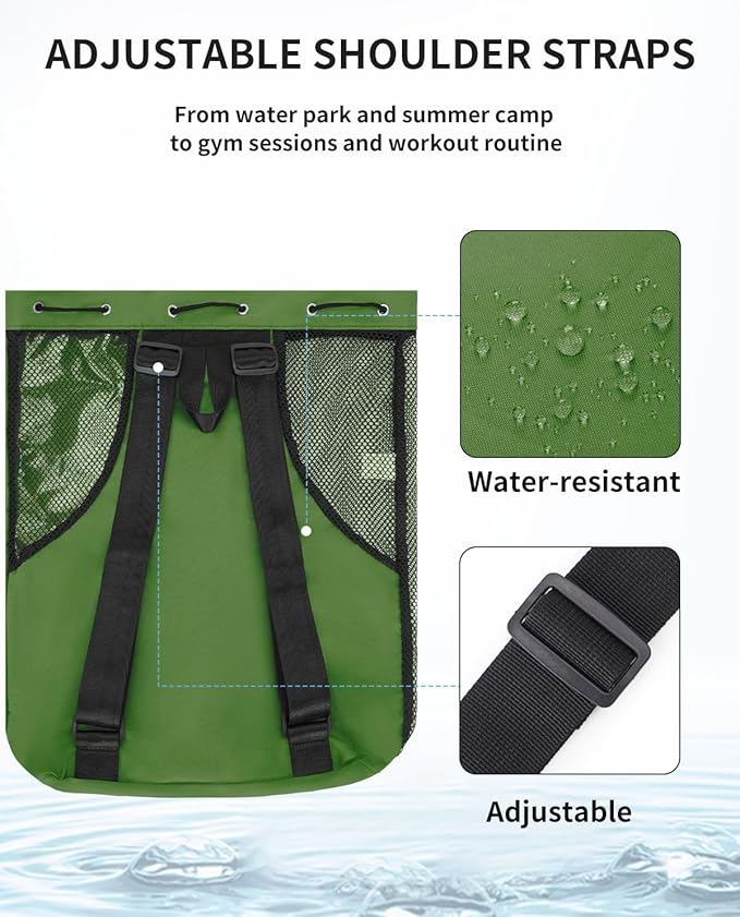 WANDF Swim Bag Mesh Drawstring Backpack with Wet Pocket for Swimming, Gym, and Workout Gear