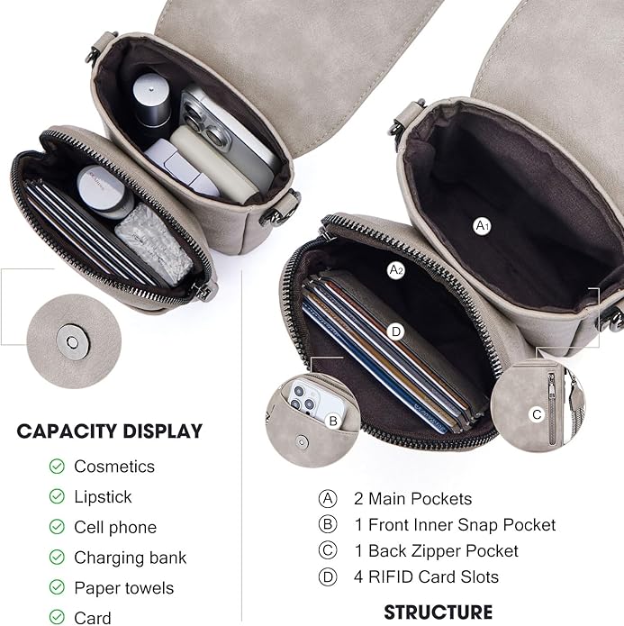 POIUGOYA Crossbody Bags for Women,Small Crossbody Purse with Triple Compartments,Cell Phone Wallet with Card Slots for Travel | Small