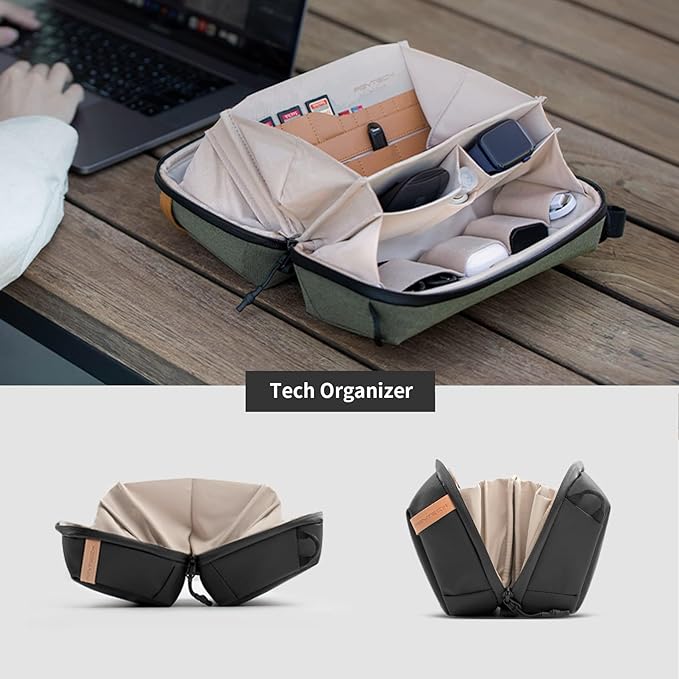 PGYTECH Travel Tech Organizer, Waterproof Tech Bag, Electronics Accessories Organizer Travel Carrying Case, Cable Organizer Bag for Cables, Cord, Phone Batteries, Charger,Photography SD Card, Grey