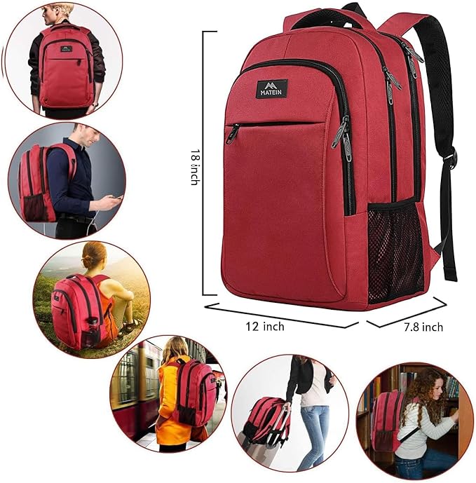MATEIN Laptop Backpack for Women, Water Resistant College School Bookbag Fits 15.6 Inch Computer for Student Supplies & Accessories, Anti Theft Sturdy Underseat Personal Item Travel Backpack, Red