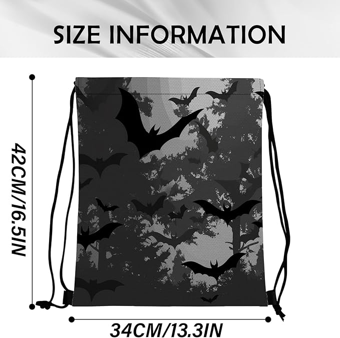 Drawstring Backpack Draw String Sports Bags for Gym Travel Beach Waterproof Cute Sackpack Men Women (13"×17")-Black Bat