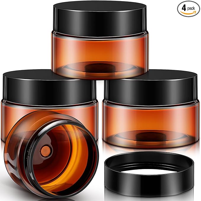 Patelai 4 Pieces Round Wide-mouth Leak Proof Plastic Container Jars with Lids for Travel Storage Makeup Beauty Products Face Creams Oils Salves Ointments DIY Making(1 Ounce,Amber)