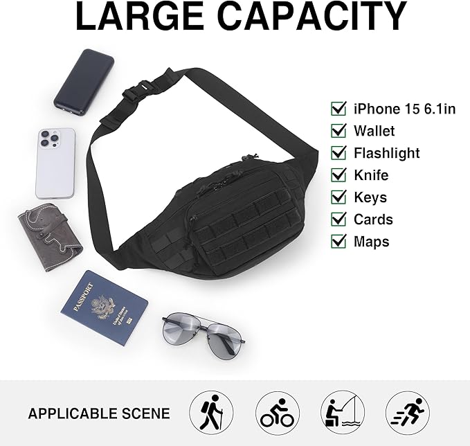 Mardingtop Tactical Fanny Pack for Men, Military Crossbody Waist Bag Utility Hip Belt Bumbag for Outdoor Travel,Hiking,Running,Walking,Fishing,EDC
