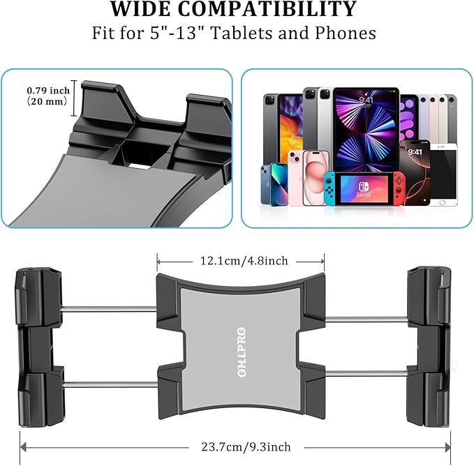 OHLPRO Tablet Wall Mount Holder, 360° Rotating iPad Wall Mount Holder with 3M Adhesive Base, Compatible with 4.7"-13" Devices Including iPad Pro, Mini, Air, Samsung, Kindle, Galaxy Tab