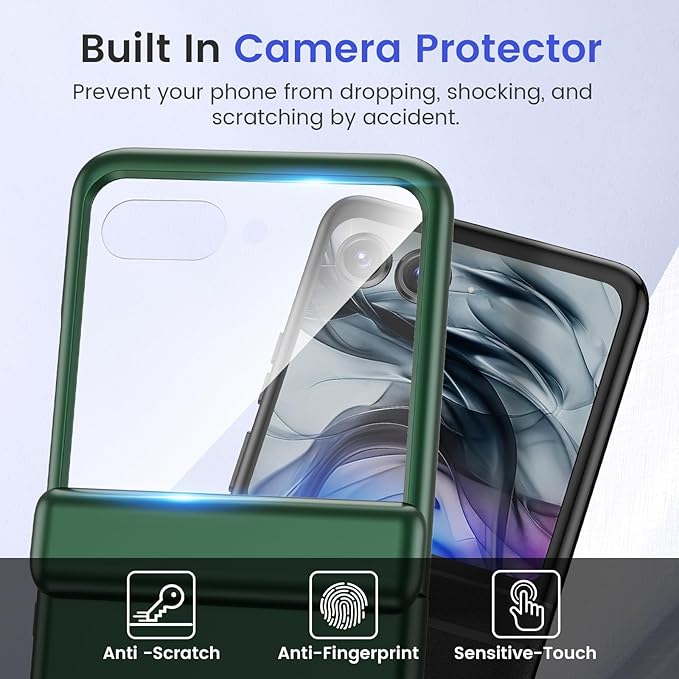 VEGO for Motorola Razr 2024/2025/2026 Case with Hinge Protection, [Built in Screen Protector] [Scratch Resistant] Full Body Hard PC Shell Drop Protective Case for Motorola Razr 2026/2025/2024-Green