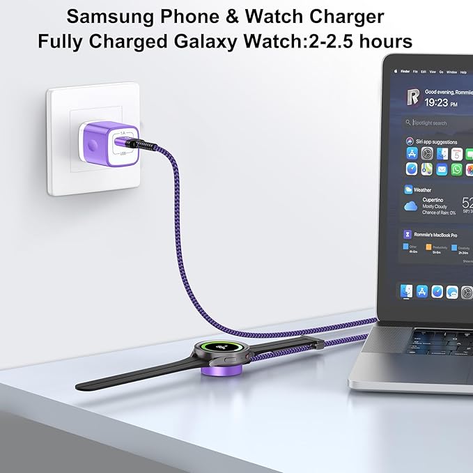 for Samsung Watch Charger Magnetic Fast Charging Cable Compatible Galaxy Watch 8/8 Classic/FE 7 Ultra/6/6 Classic/5 Pro/5/4/3/Active2,5 V 1A USB Fast Charger Adapter with 3FT Wireless Charging Dock