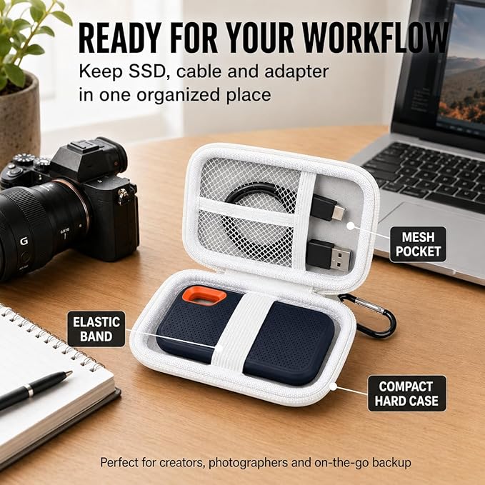 PAIYULE SSD Case for SanDisk Extreme Portable SSD Old & New Model and Extreme PRO,Hard Shell Protective Storage Bag, Fits 1TB 2TB 4TB 8TB External Solid State Drive for Travel(White)