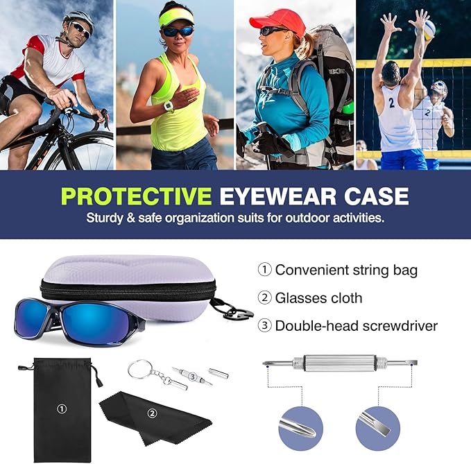 MoKo Semi Hard Shell Sunglasses Case, Unisex Protective Eyeglass Case Glasses Case Holder with Metal Hanging Hook